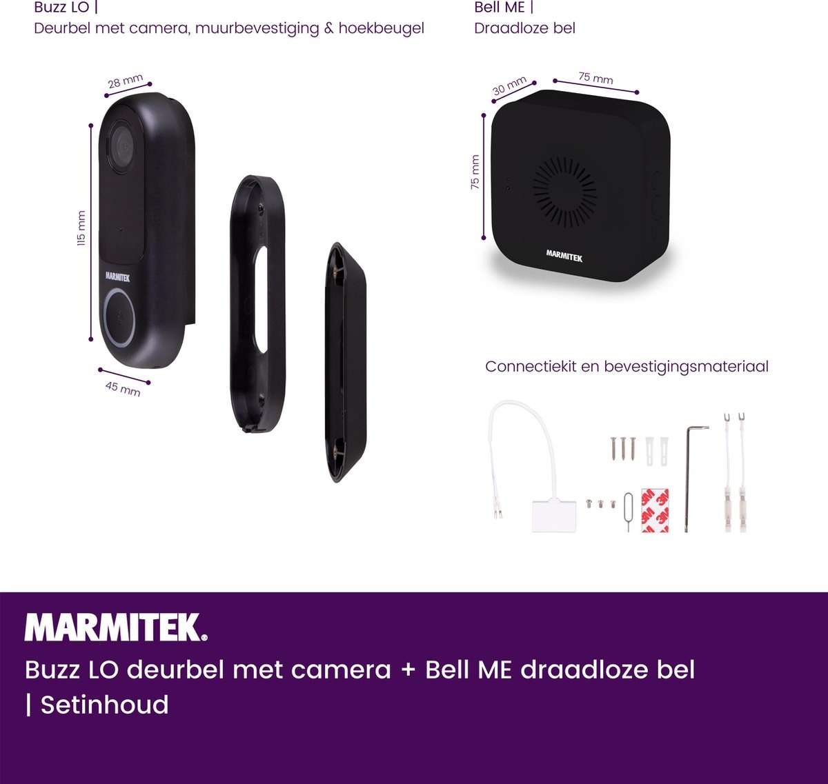 Marmitek Buzz LO + Bell ME Zwart - Deurbel met camera + Gong zwart - Beveiligingscamera