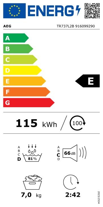 AEG TR737L2B 7000 serie SensiDry - Warmtepompdroger
