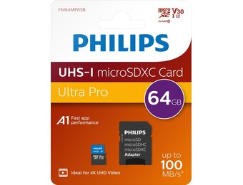 Philips MicroSDXC UHS-I U3 Kaart 64GB - Micro SD kaart