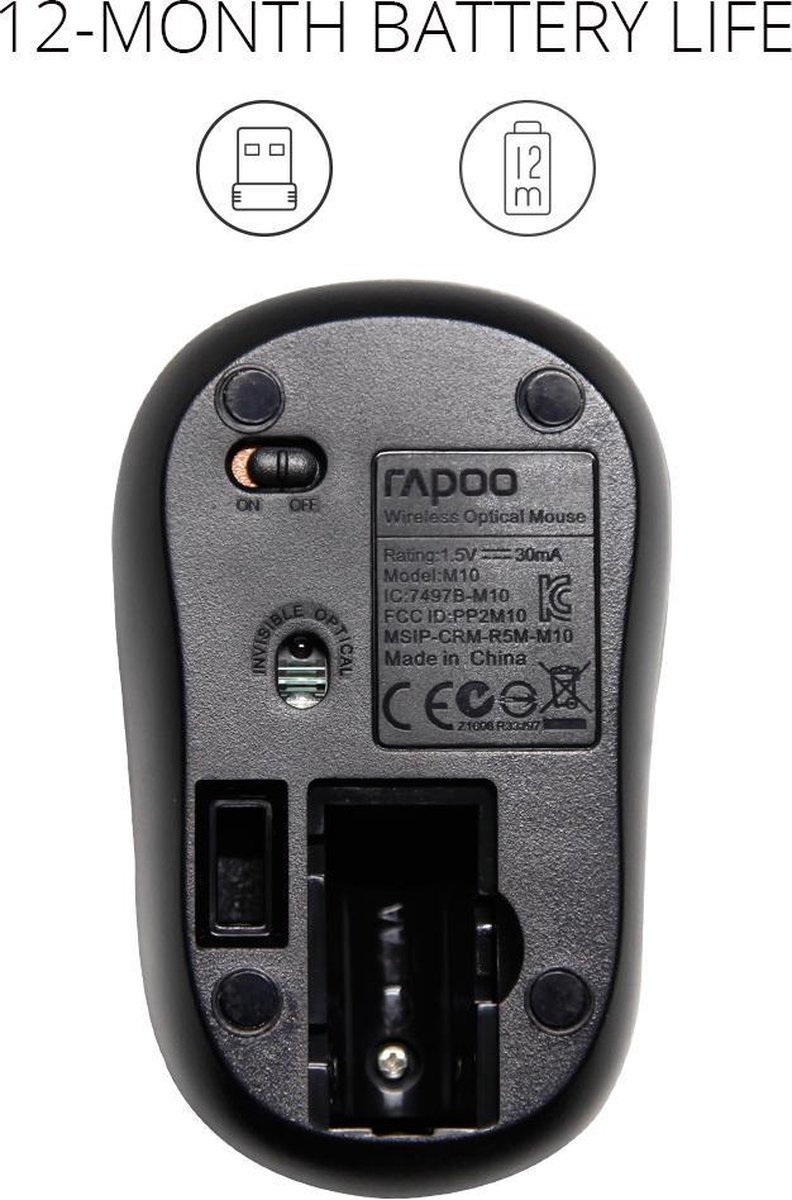 Rapoo M10 Plus Zwart - Muis