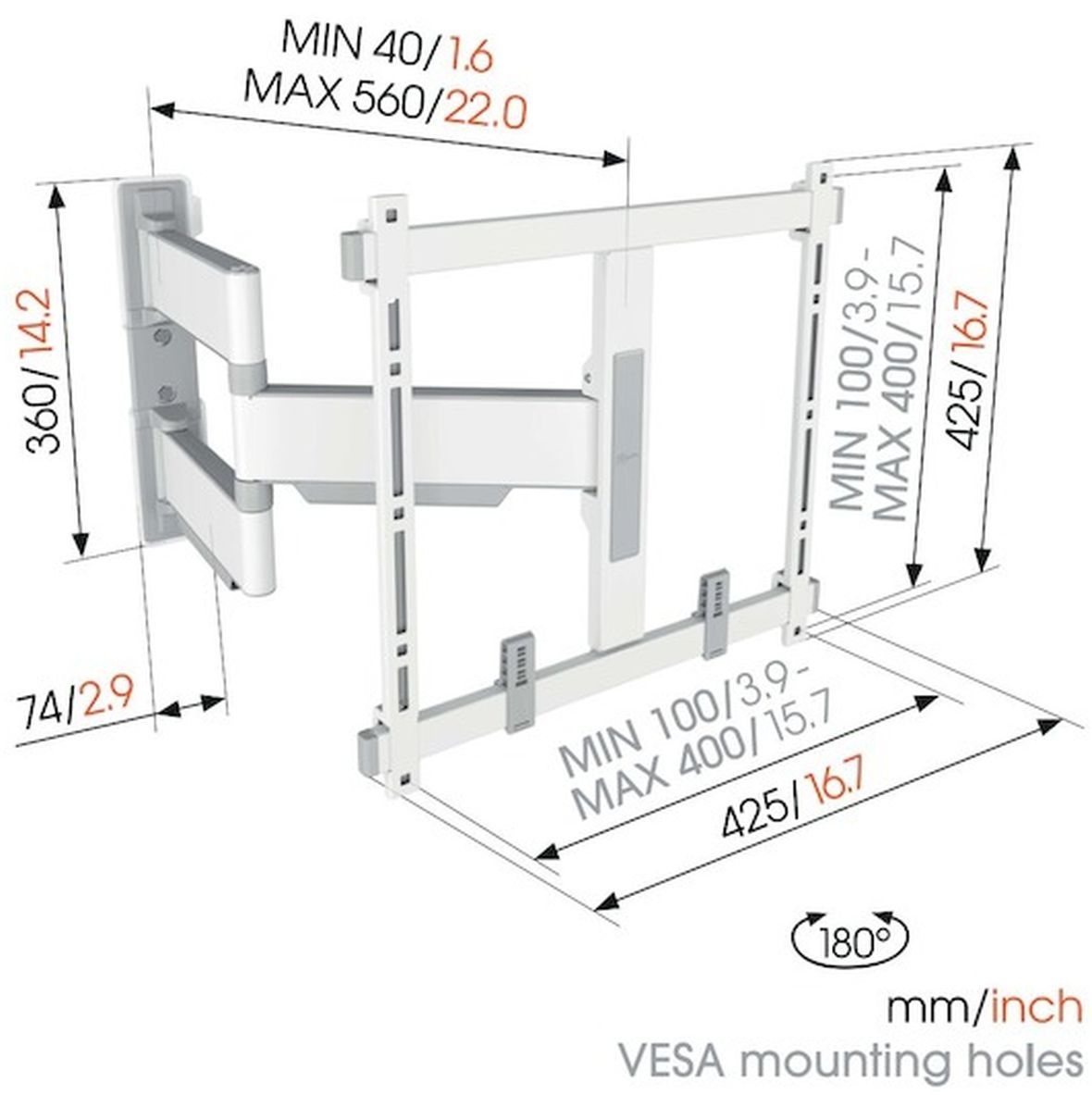 Vogel's TVM 5445 32 -65 inch wit Draaibare tv-beugel - TV muurbeugel
