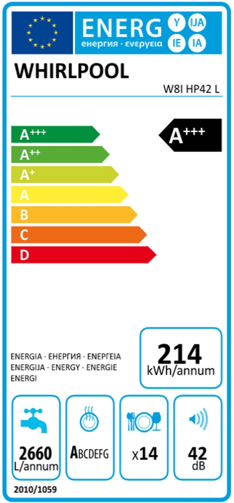 Whirlpool W8I HP42 L - Inbouw vaatwasser