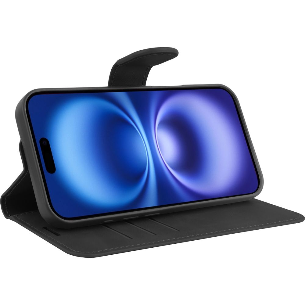 Just in Case iPhone 16 Premium Wallet Case Zwart - Telefoonhoesje