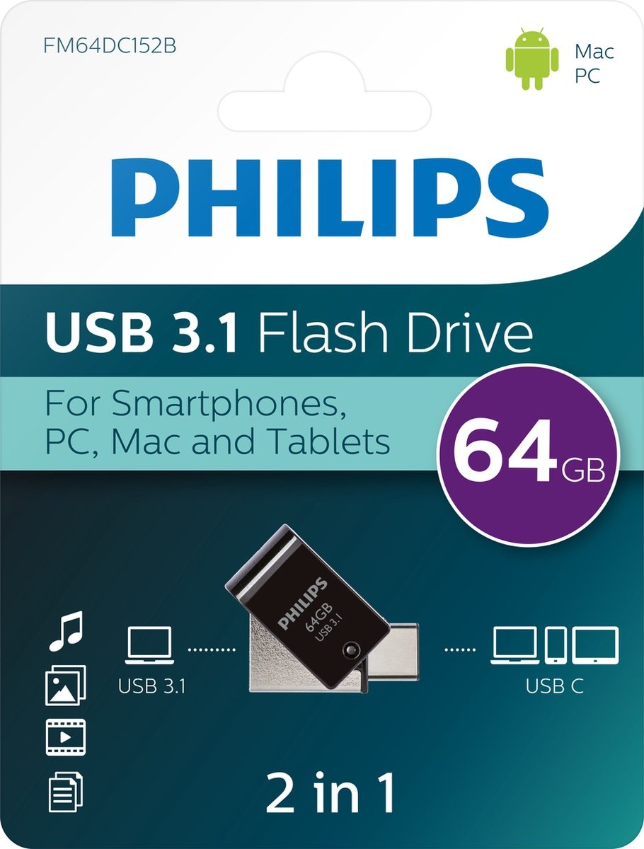 Philips FM64DC152B USB 3.0 64GB 2-in-1 - USB-stick