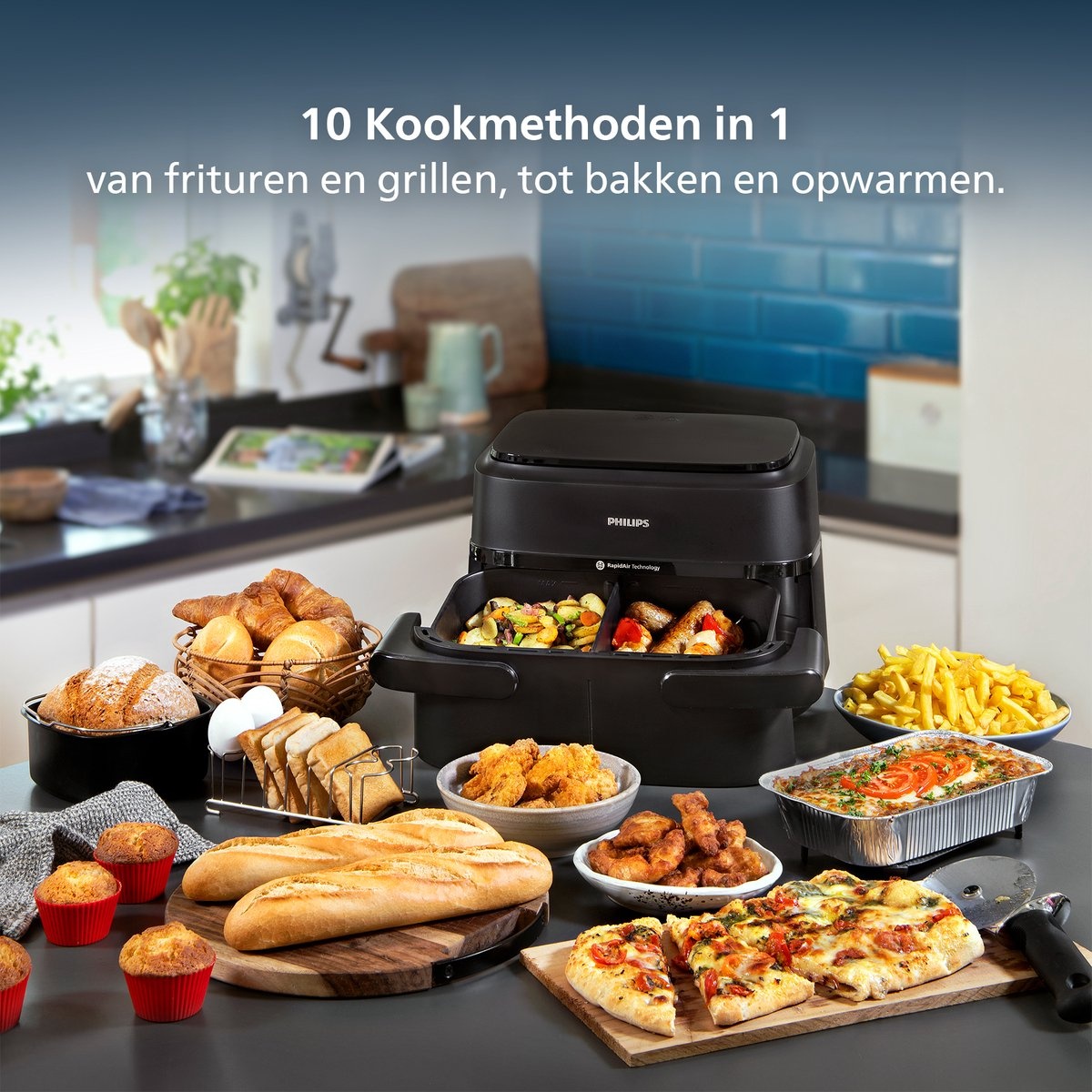 Philips Dual Basket Airfryer NA150/00 - Hetelucht friteuse