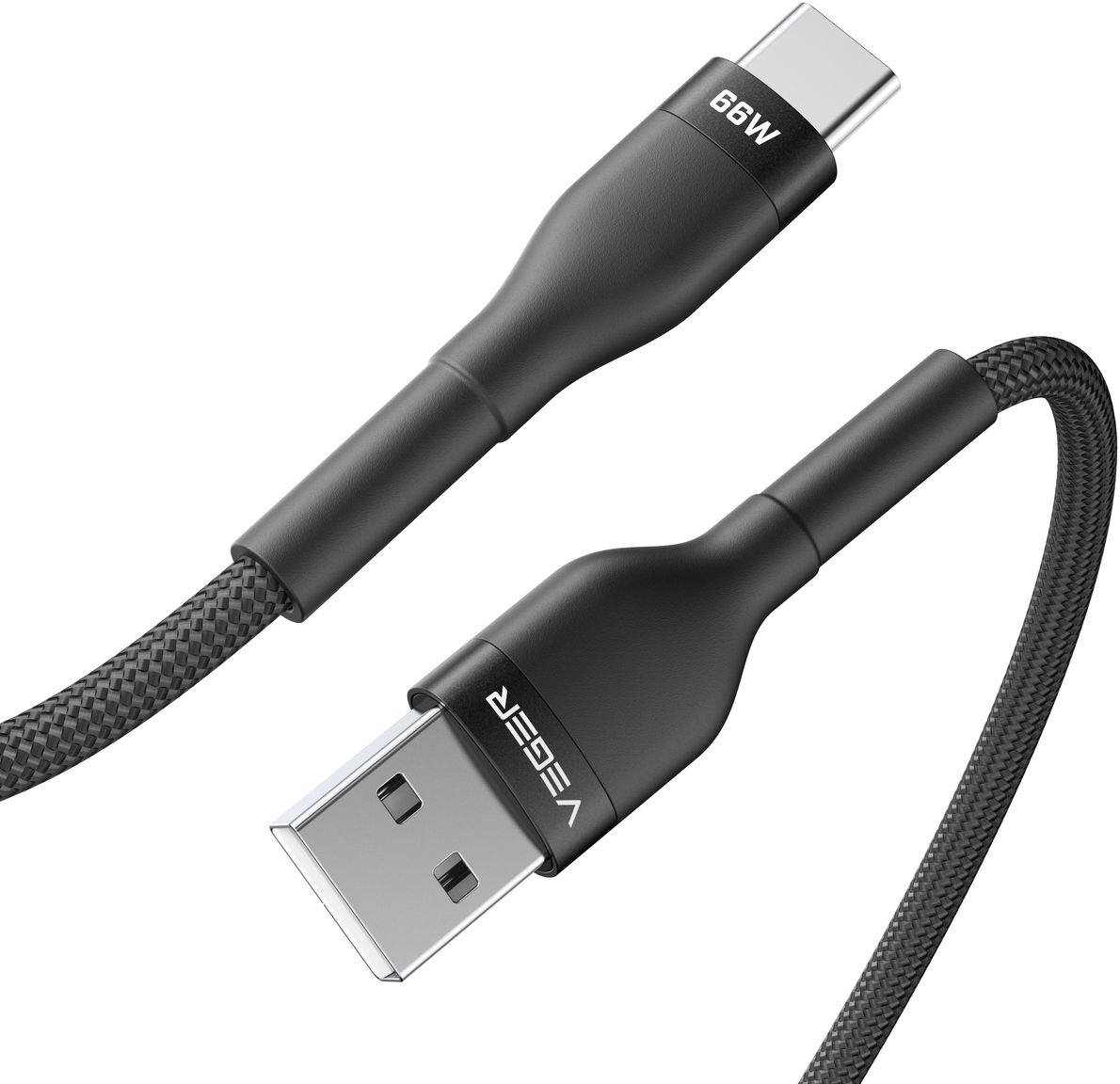 Veger AC04 USB-A naar USB-C kabel 1.2m Braided Aluminium 66 Watt