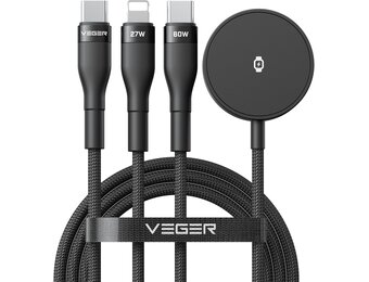 Veger V730 3 in 1 kabel met Magsafe 1.5m Braided 92 Watt