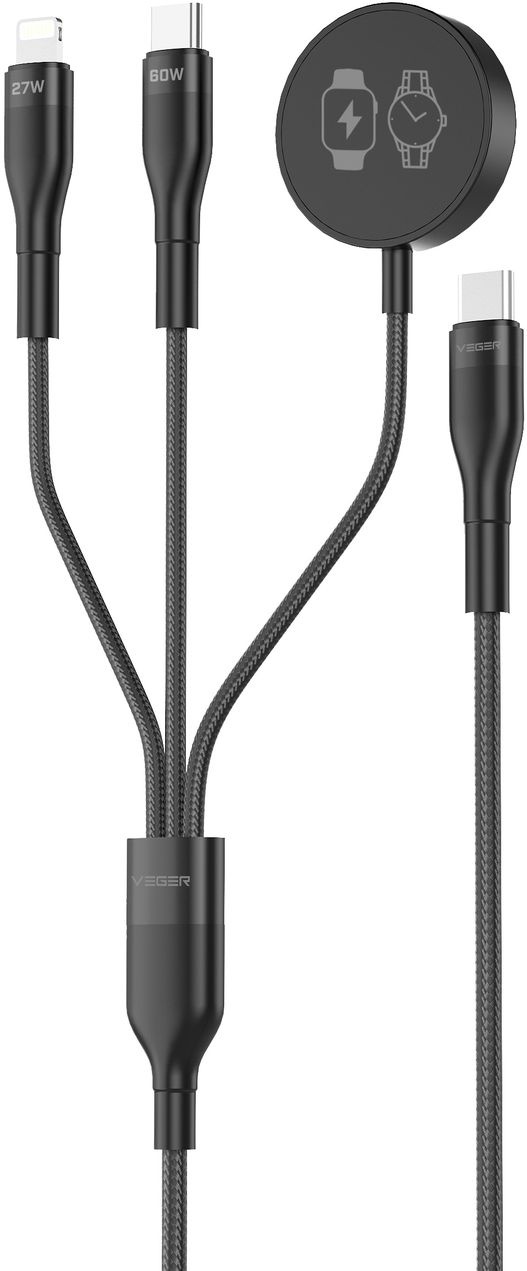 Veger V730 3 in 1 kabel met Magsafe 1.5m Braided 92 Watt