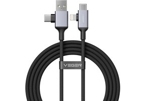 Veger V313 4 in 1 USB-A USB-C Lightning kabel 1.2m Braided Aluminium 60 Watt