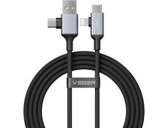 Veger V313 4 in 1 USB-A USB-C Lightning kabel 1.2m Braided Aluminium 60 Watt