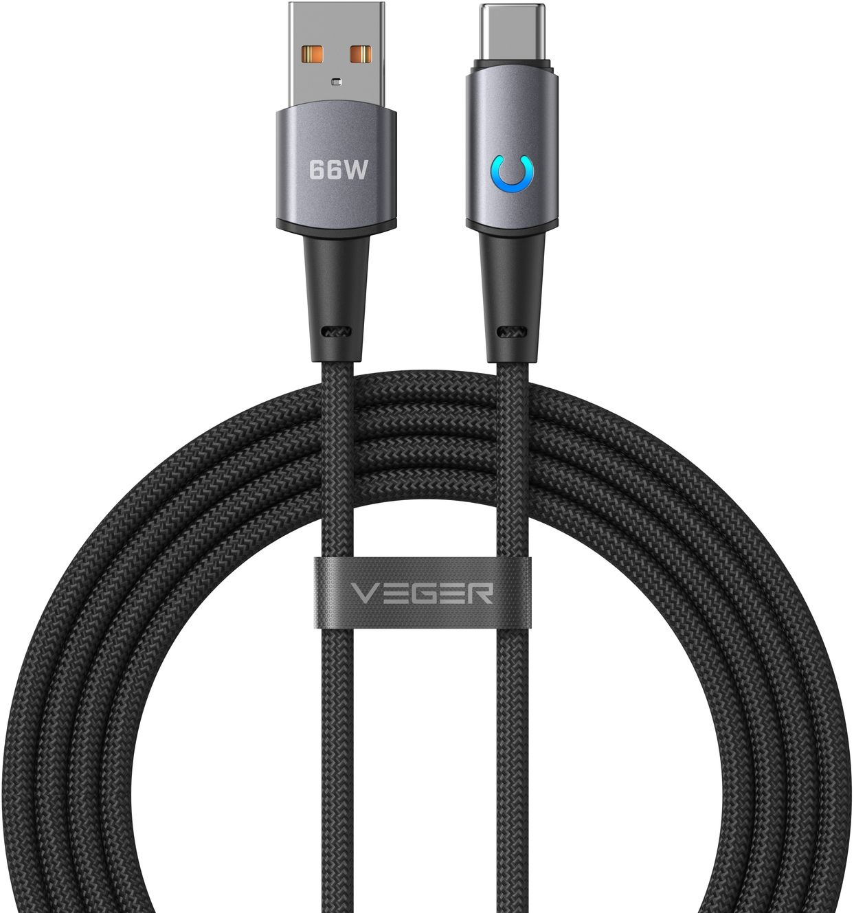 Veger AC1 USB-A naar USB-C kabel 1.2m Braided Aluminium 66 Watt