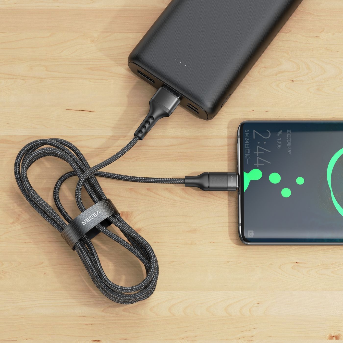 Veger AC03 USB-A naar USB-C kabel 1.5m Braided Nylon