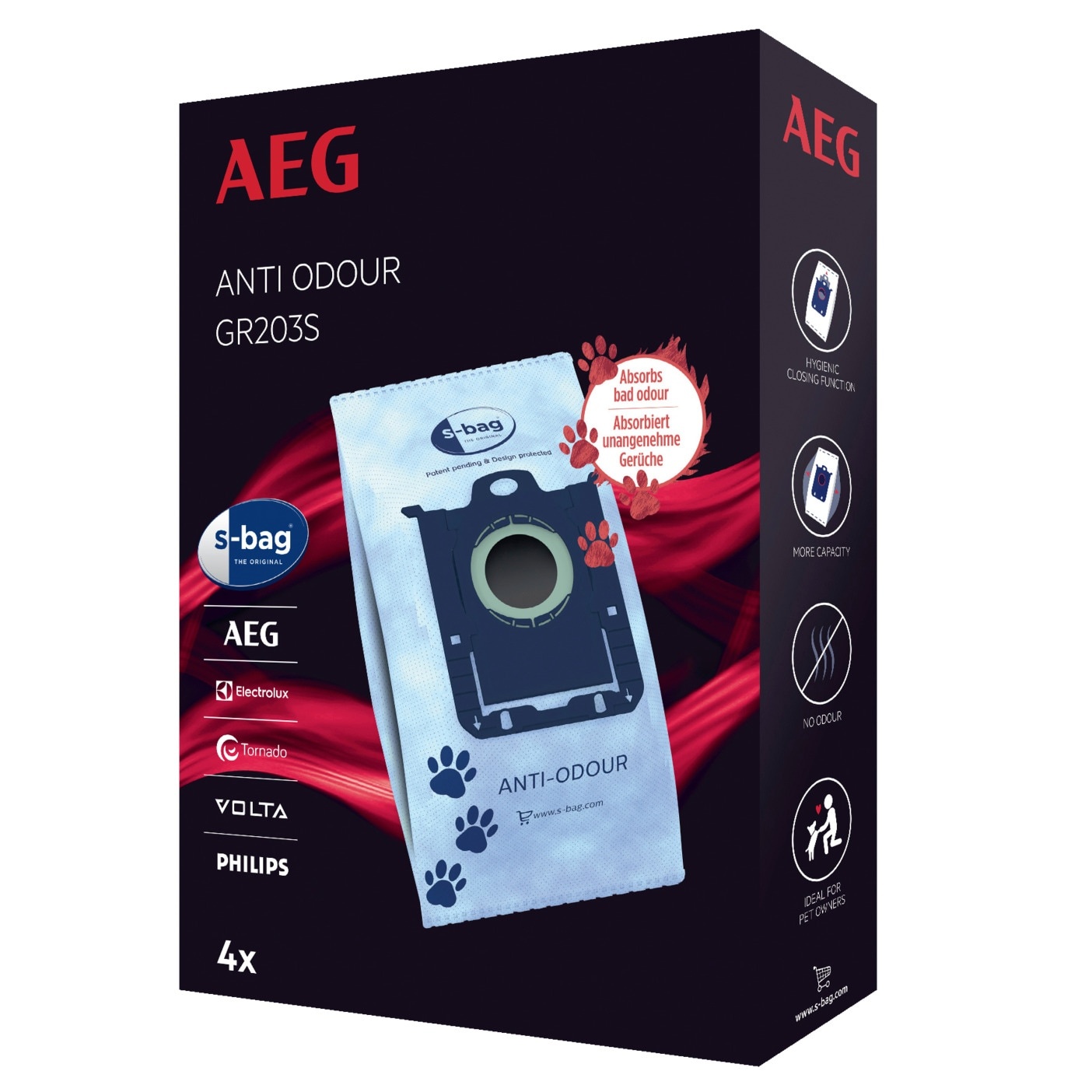 AEG GR203S S-bag Anti-Odour 4 stuks  - Stofzuigerzakken