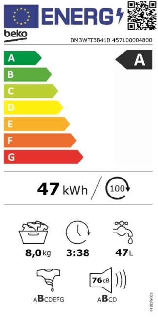 Beko BM3WFT3841B EnergySpin - Wasmachine