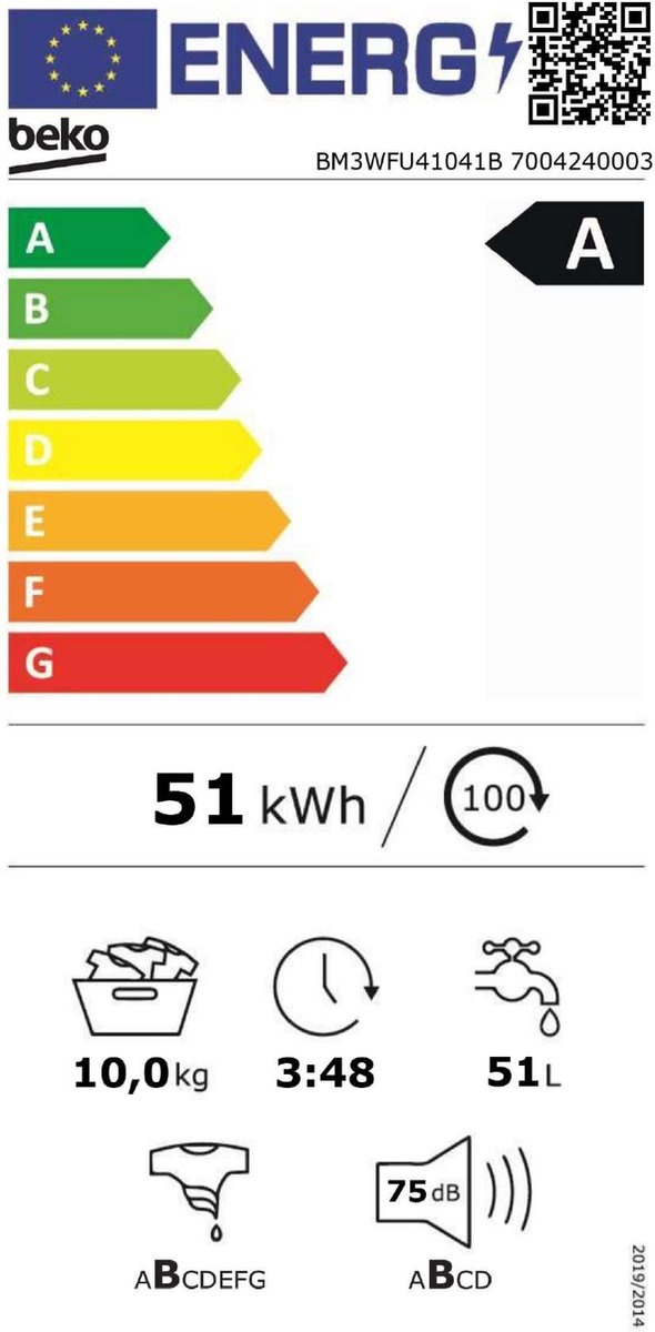 Beko BM3WFU41041B EnergySpin - Wasmachine