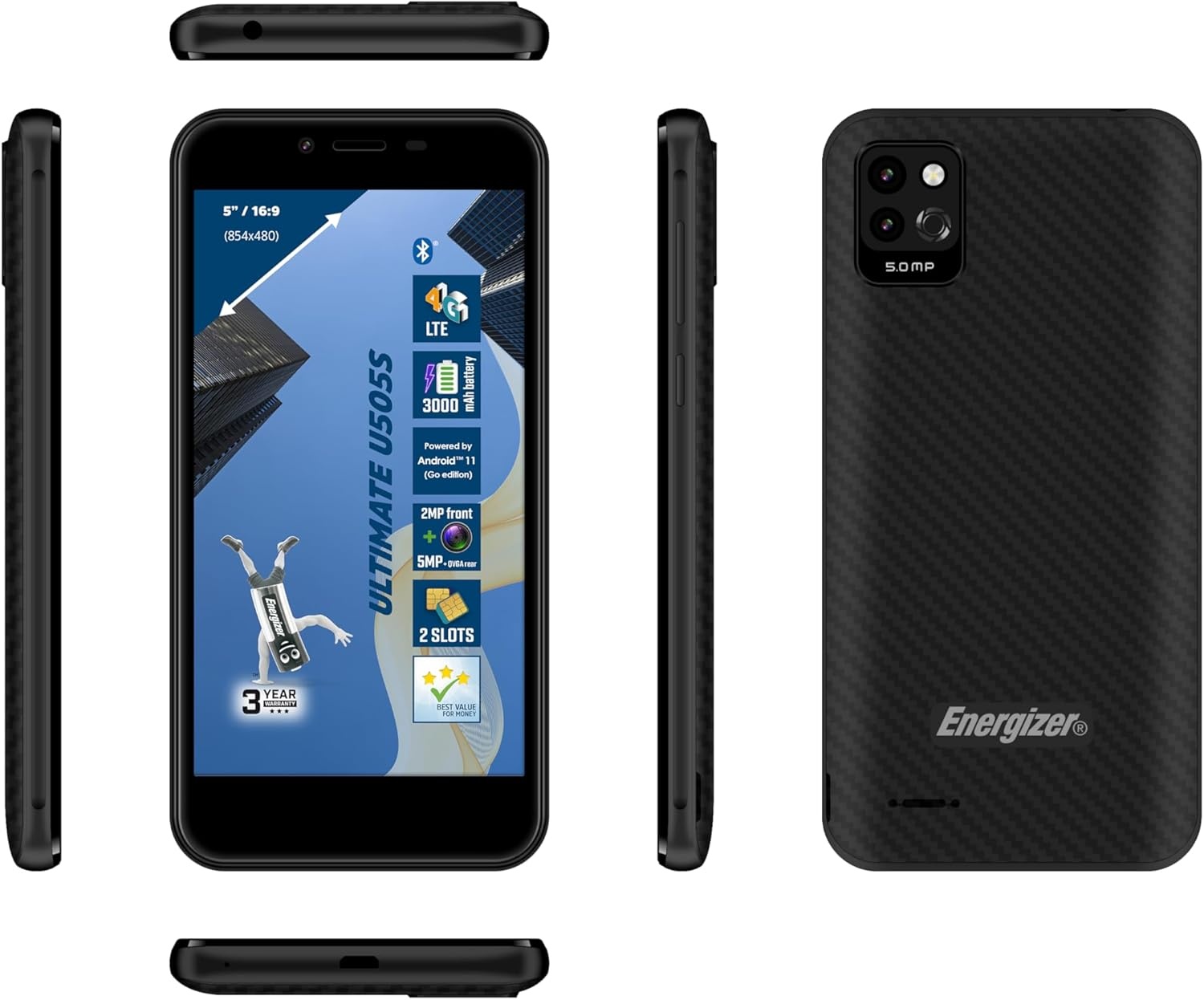 Energizer Ultimate U505S 4G 16GB Zwart - Mobiele telefoon