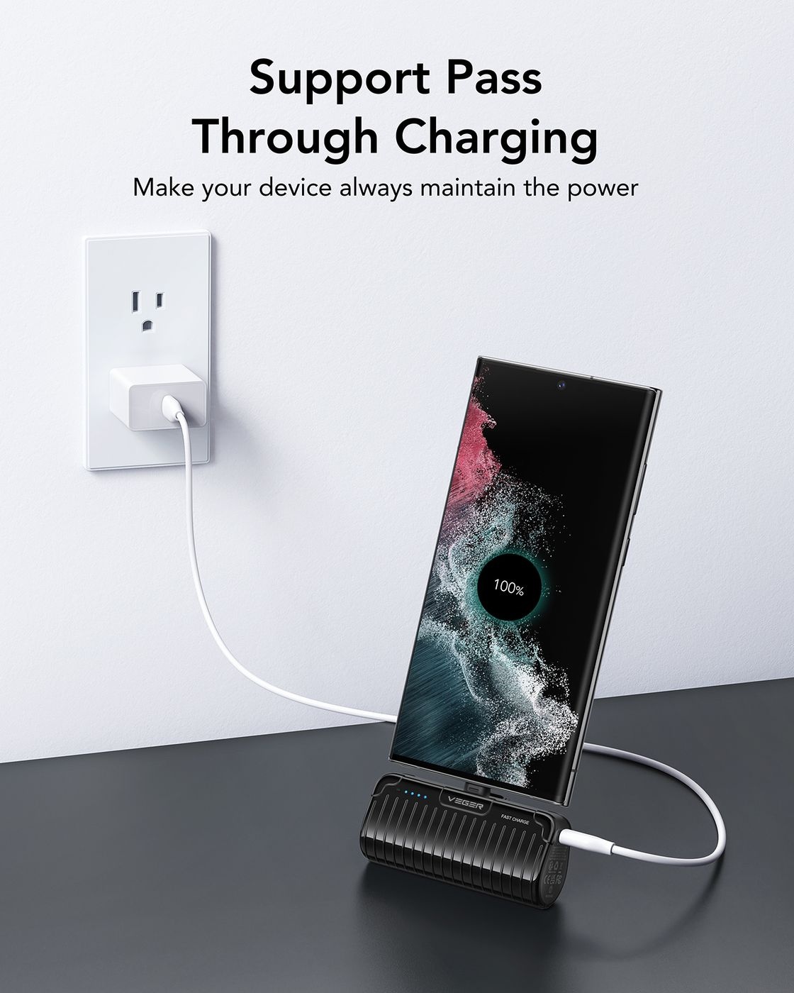 Veger PlugOn Pro-C W0558 5000mAh Zwart - Powerbank