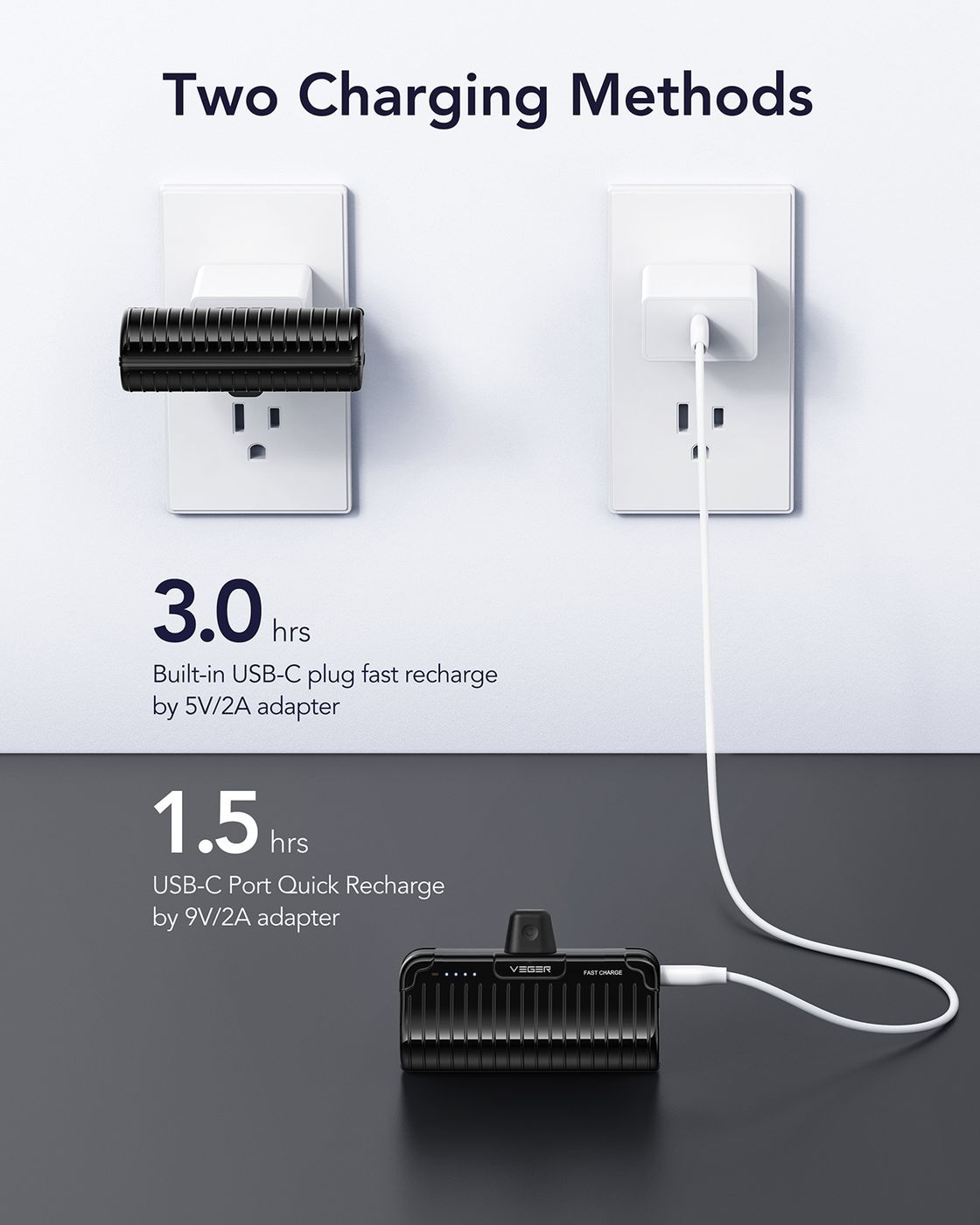 Veger PlugOn Pro-C W0558 5000mAh Zwart - Powerbank