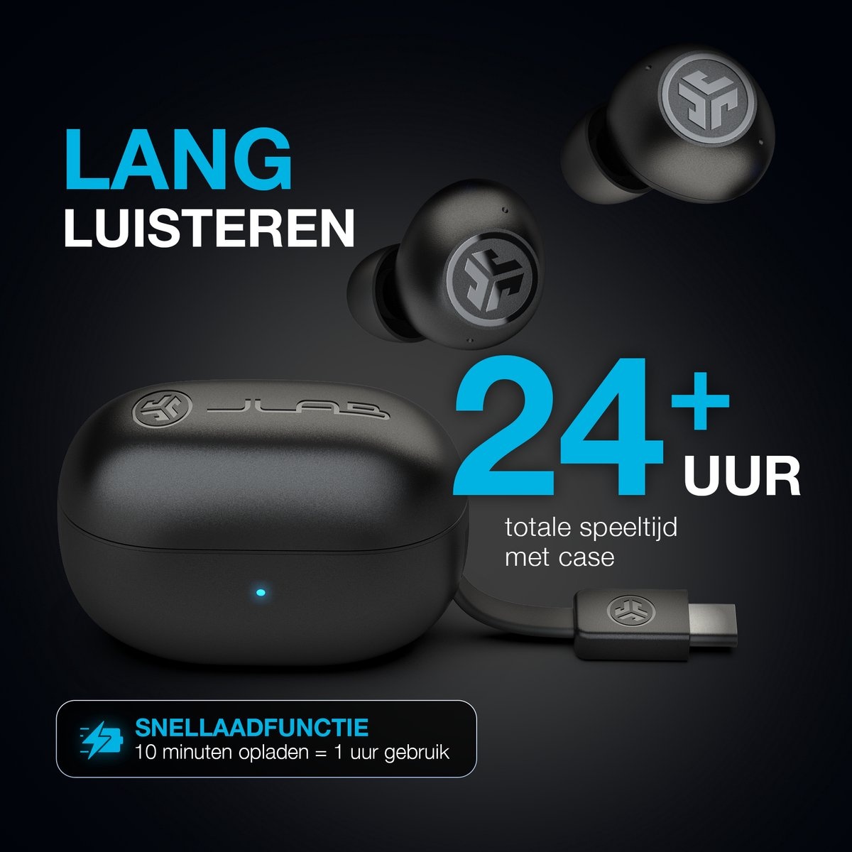 JLab Go Pop ANC TWS Zwart - Draadloze oordopjes