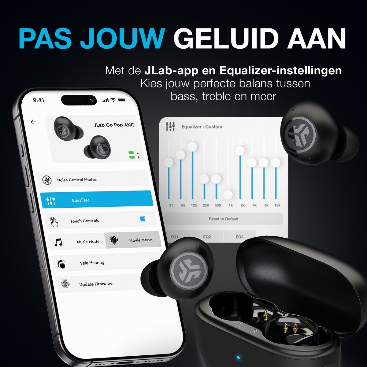 JLab Go Pop ANC TWS Zwart - Draadloze oordopjes