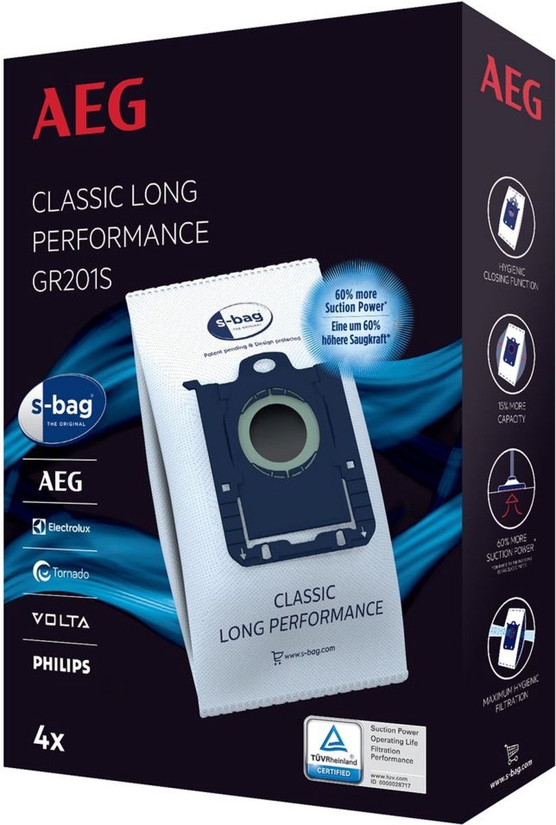 AEG GR201S S-Bag Classic Long Performance (4 stuks) - Stofzuigerzakken