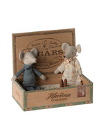 Maileg Grandma and Grandpa mice in cigarbox