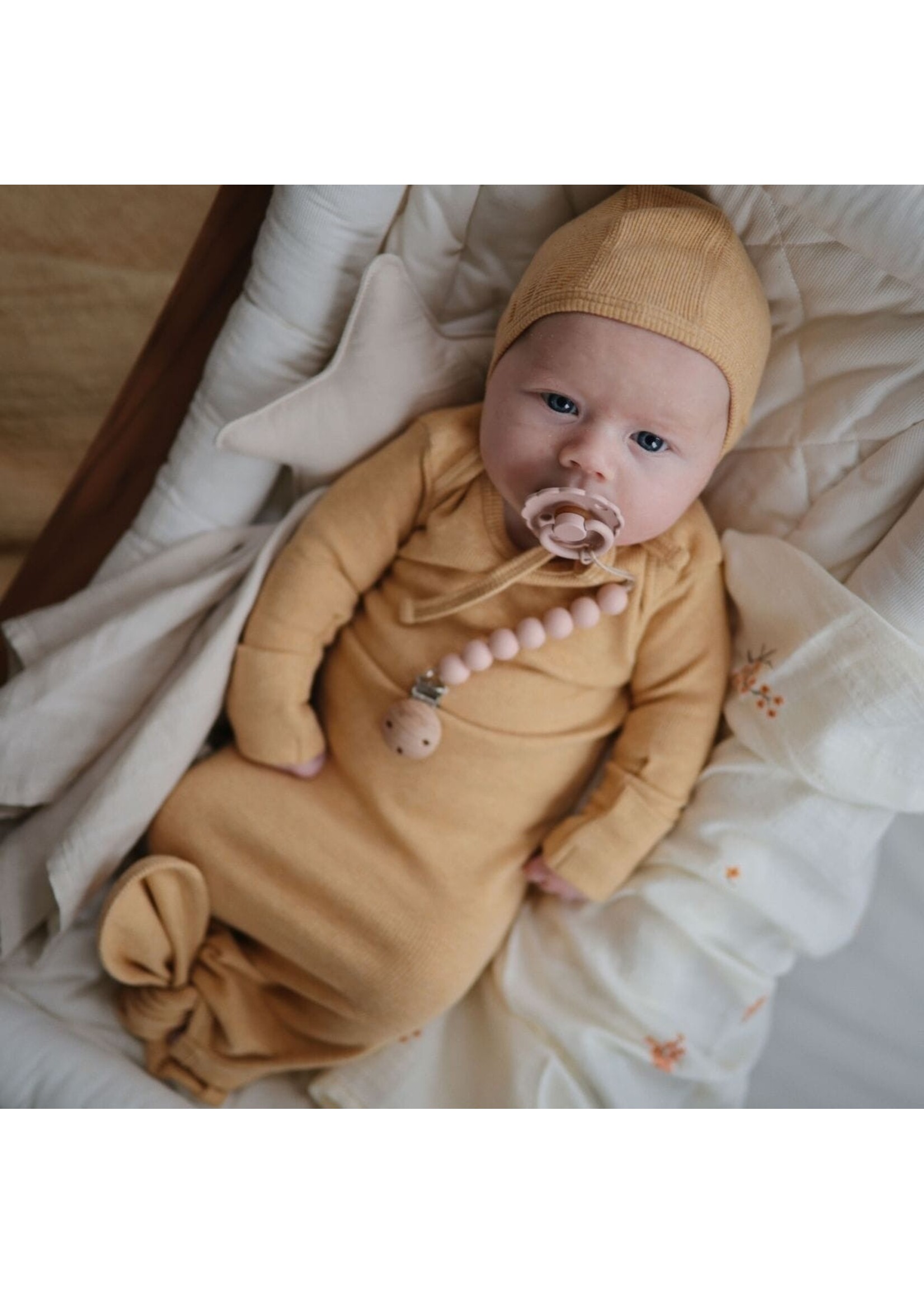 Mushie Mushie Ribbed Baby Beanie - Mustard Melange