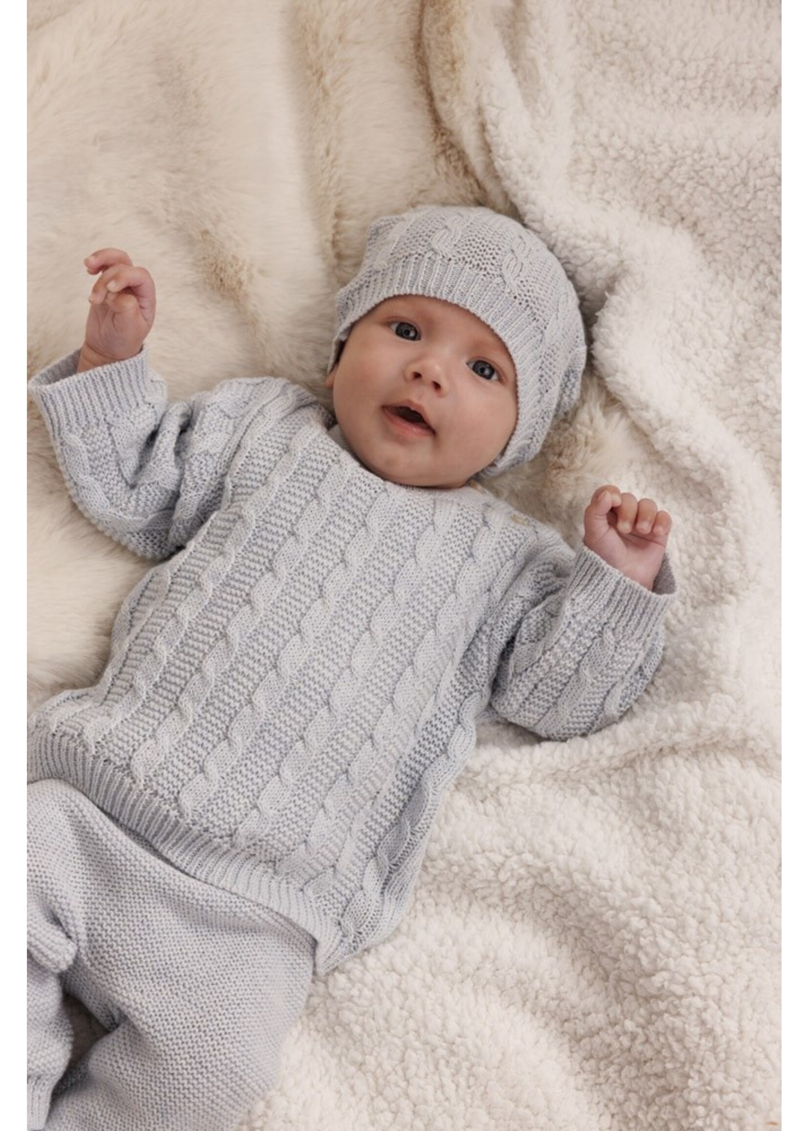 Feetje Mutsje gebreid - The Knits Blauw Melange