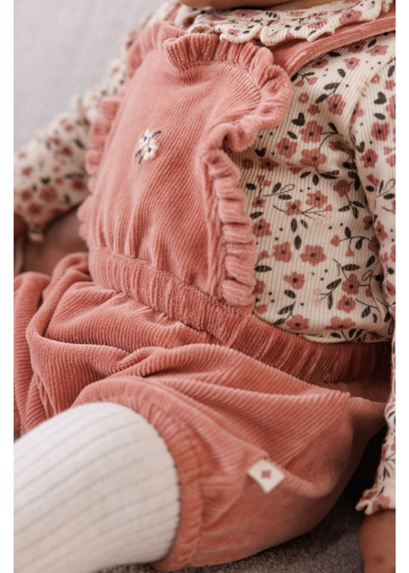 Feetje Tuinbroek Kort Velours Rib - Woodland Bloom Mauve