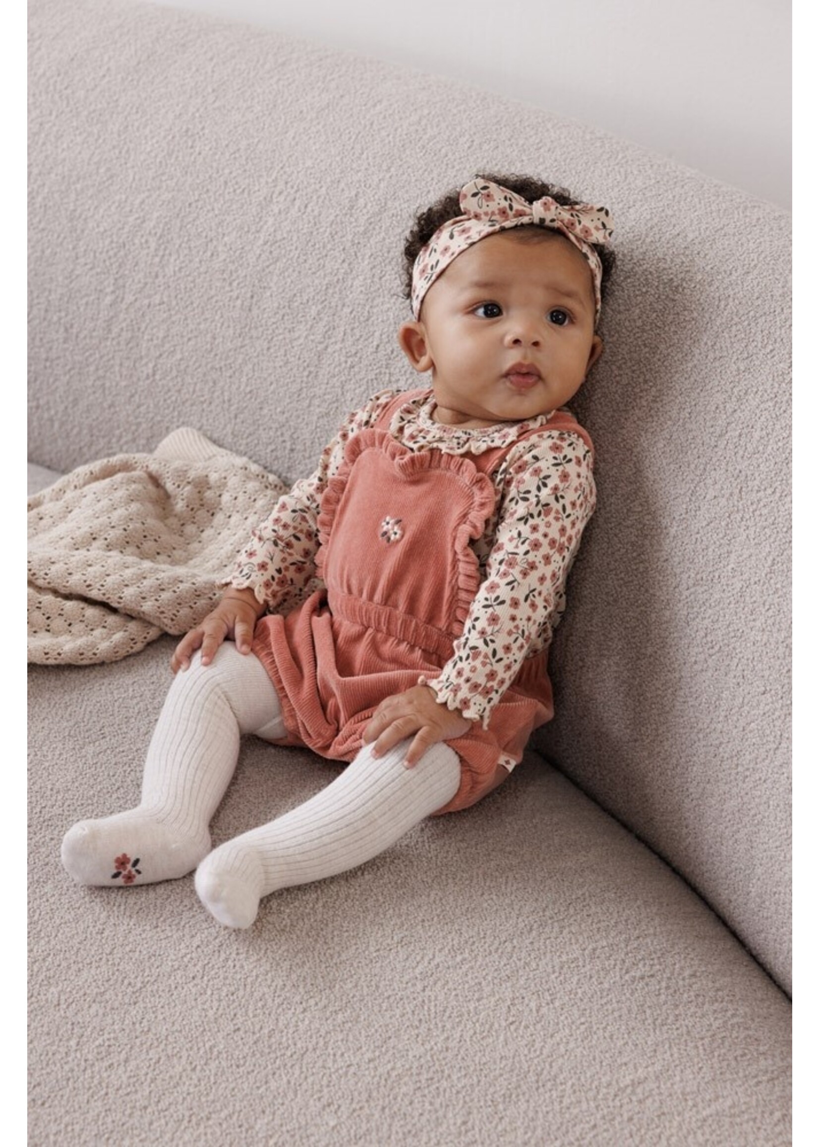 Feetje Tuinbroek Kort Velours Rib - Woodland Bloom Mauve
