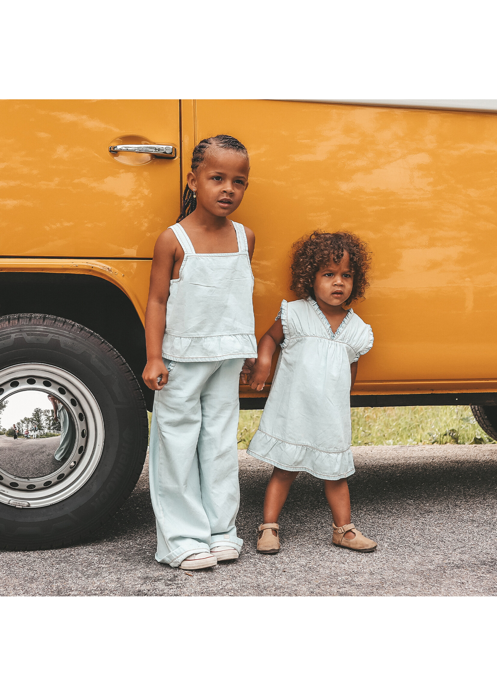 Your Wishes Chambray Ruffle Pants - Sunlit Blue