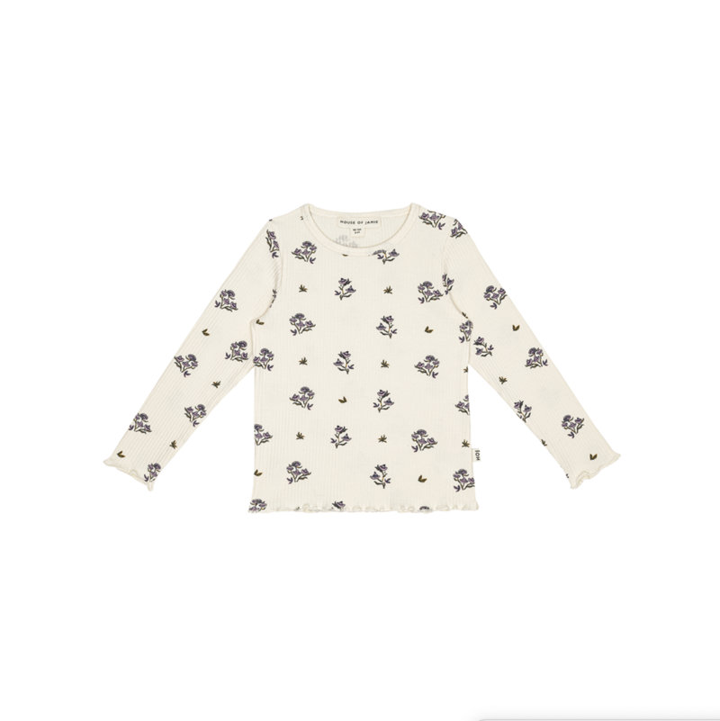 Rib Long Sleeve Tee Girls - Cream Little Flower