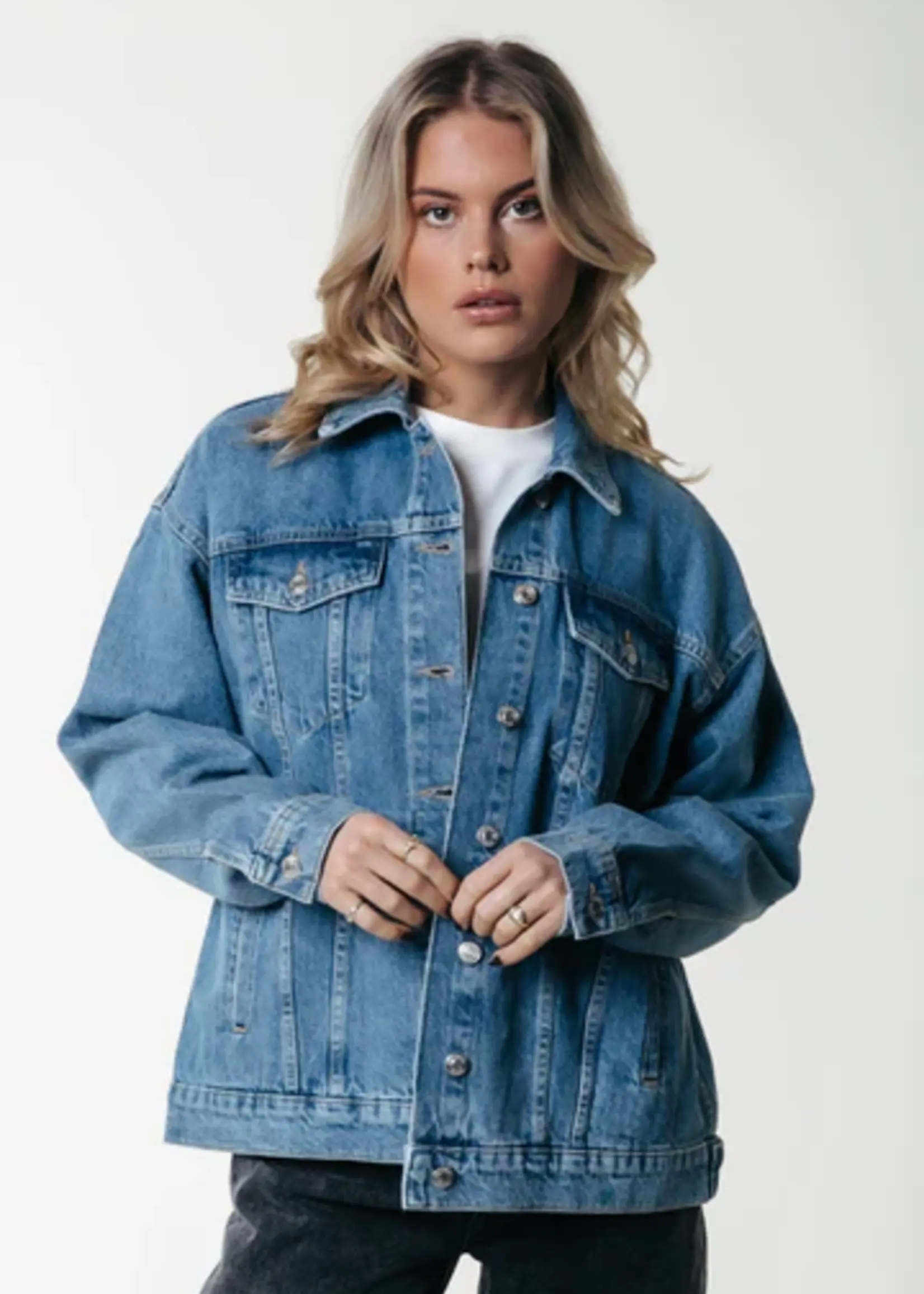 Colourful Rebel Paige Logo Denim Jacket | Mid blue denim