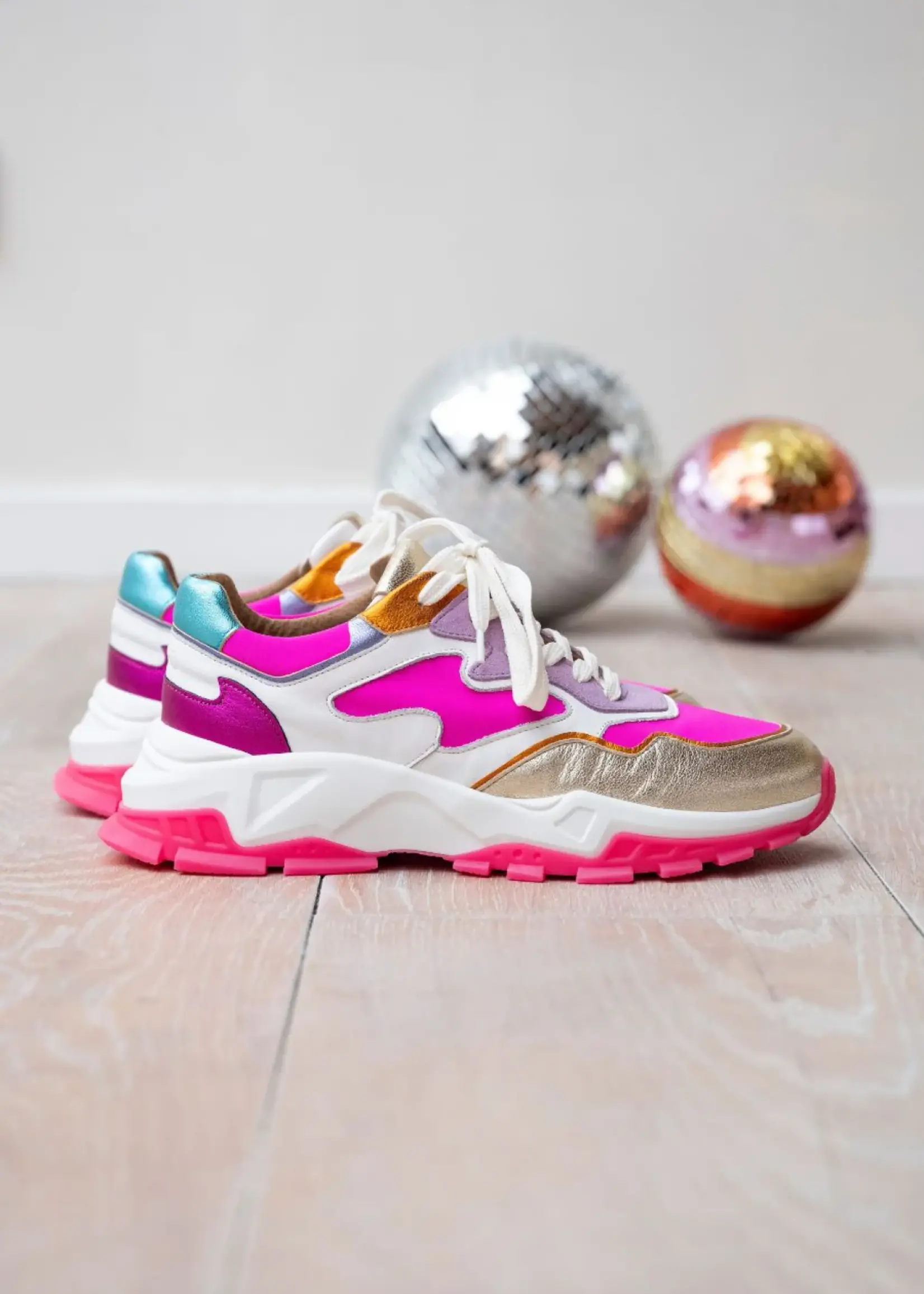 DWRS CHESTER leer - Sneakers | White / Neon Pink