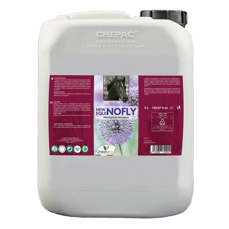 NEW EQUINOFLY – Natuurlijke bescherming tegen vliegen, muggen en andere insecten voor paarden – 1 liter