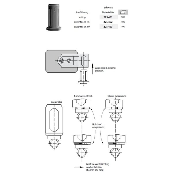 Roto Luikbeslag ROTO Excentrische huls tbv geheng 3 mm zwart