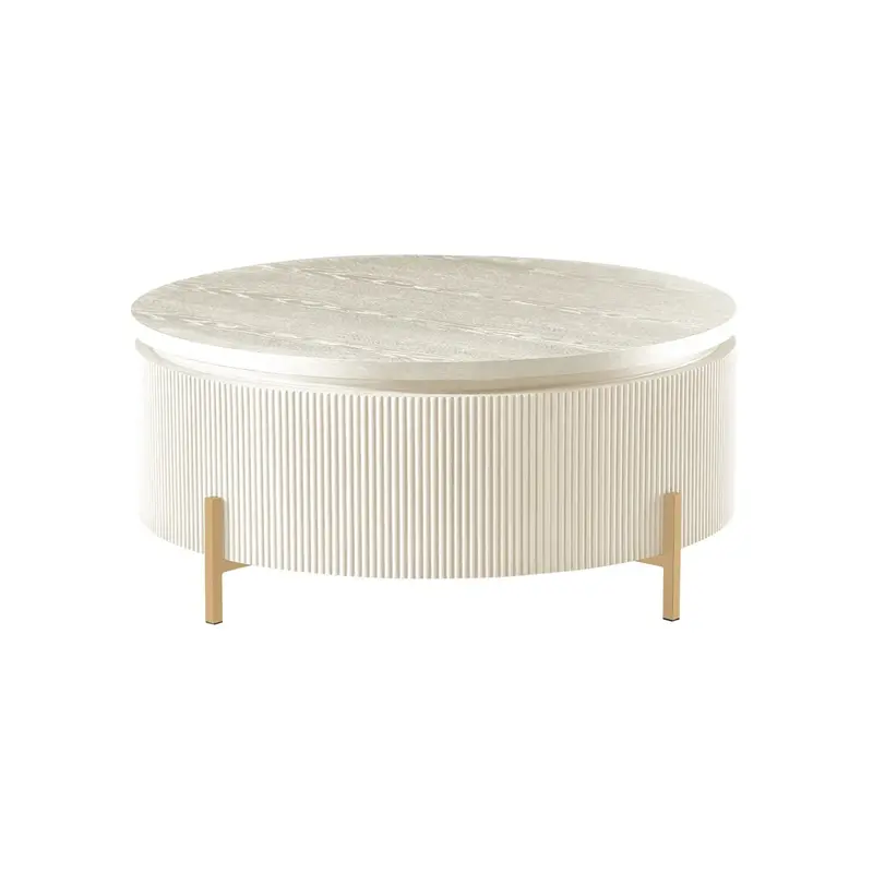 Salontafel eiken rond 100 cm Ø Wit/Goud