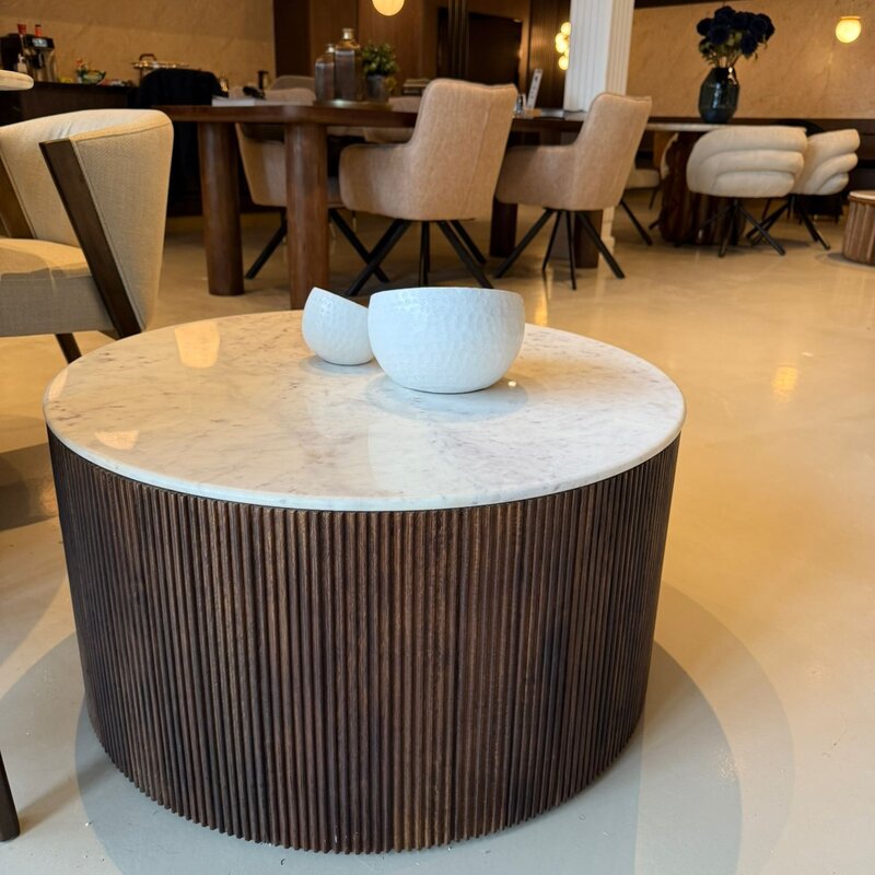 Marbella Ronde Salontafel– Walnoot & Marmer