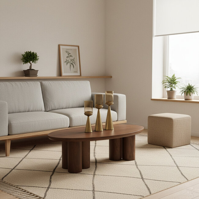 Japandi Koffietafel  – 140 x 80 x 45 cm | Brown Veneer Plain: