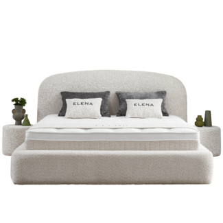 Brooklyn Luxe Opbergbed – Bouclé Hoofdbord | 7-Zones Pocket Matras | High-End Design & Extra Opbergruimte