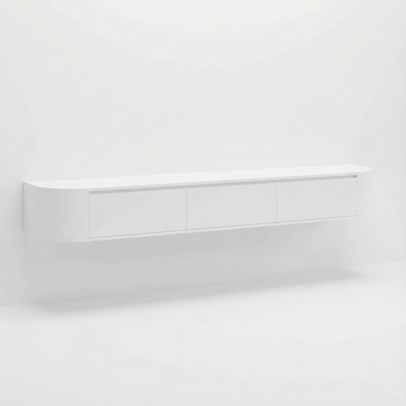 Japandi  TV Meubel Wit (Lange Bocht)