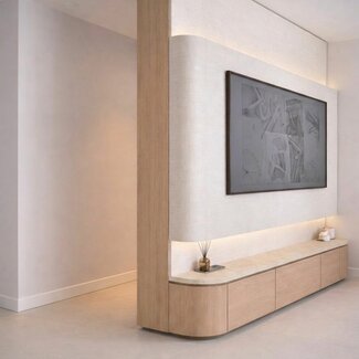 Japandi TV Meubel  Licht Beige Eiken Travertine