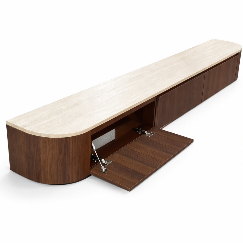 Japandi TV Meubel  Walnoot Travertine