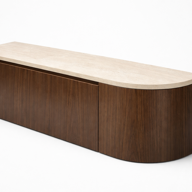 Japandi TV Meubel  Walnoot Travertine