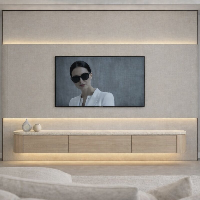 Japandi TV Meubel  Licht Beige Eiken Travertine