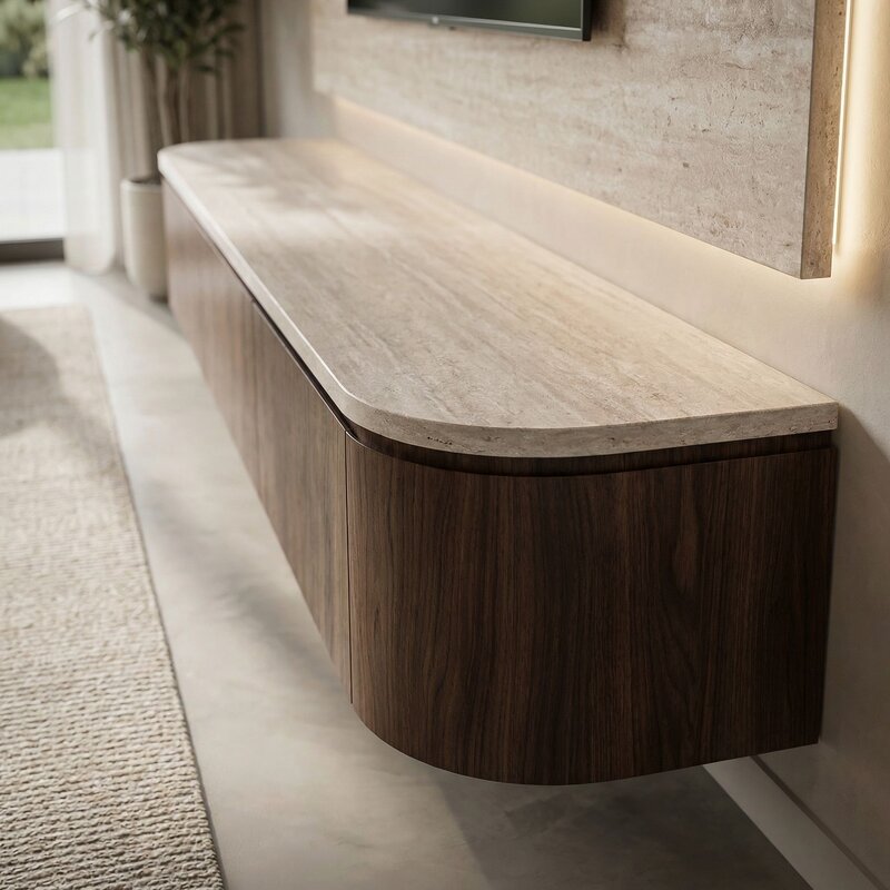 Japandi TV Meubel  Walnoot Travertine