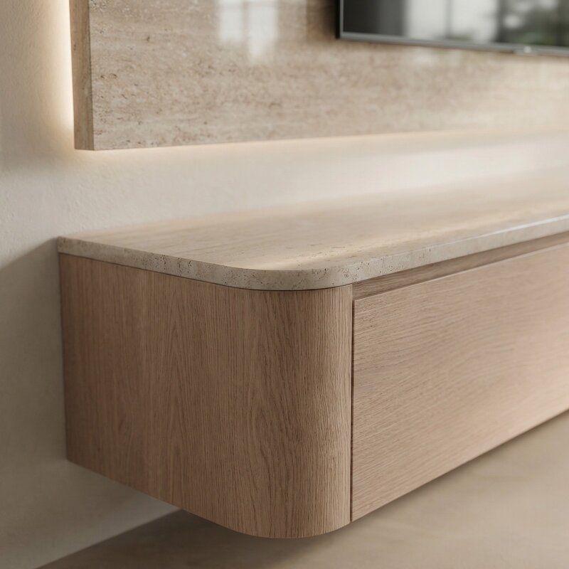 Japandi TV Meubel  Licht Beige Eiken Travertine