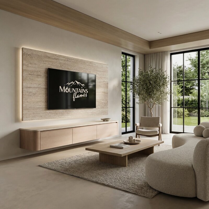 Japandi TV Meubel  Licht Beige Eiken Travertine