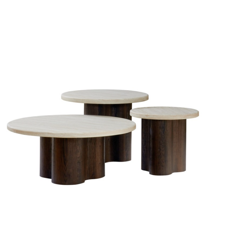 Salontafelset Trèfle Travertin/Walnoot (3-delig)