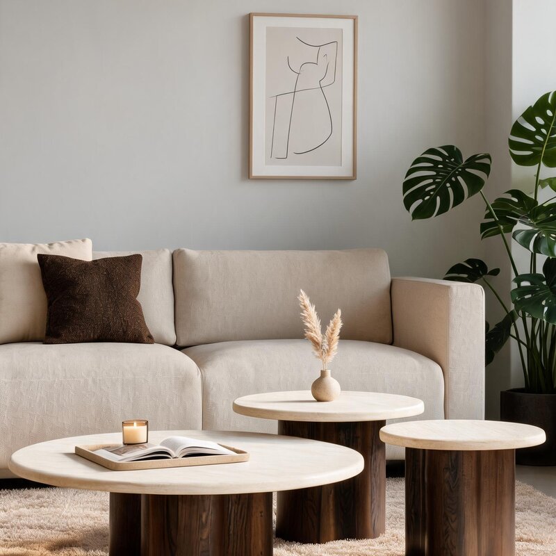 Salontafelset Trèfle Travertin/Walnoot (3-delig)